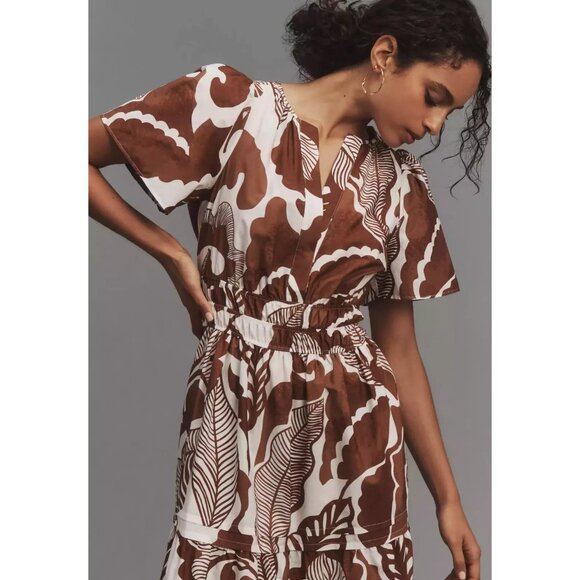 NWT Anthropologie Somerset Maxi in Cedar Floral Leaf Cotton Tiered Dress 3X - Picture 2 of 9